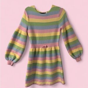 Janie & Jack Soft Pastel Rainbow Striped Knit Dress Girls Size 14